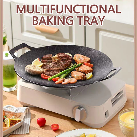 Chmadoxn Diameter 10.9 inch Universal Cast Iron Grill Pan, Large Round Cast Iron Pan with Two Handles, Multifunctional Frying Pan 10.9" A