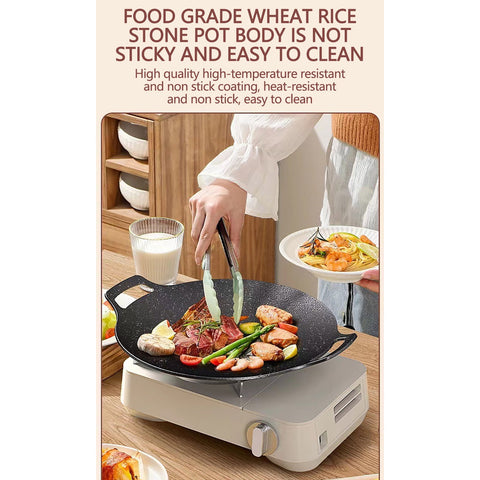 Chmadoxn Diameter 10.9 inch Universal Cast Iron Grill Pan, Large Round Cast Iron Pan with Two Handles, Multifunctional Frying Pan As Show B