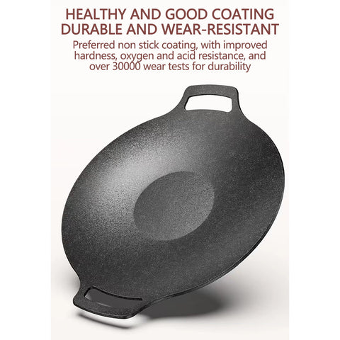 Chmadoxn Diameter 10.9 inch Universal Cast Iron Grill Pan, Large Round Cast Iron Pan with Two Handles, Multifunctional Frying Pan As Show B