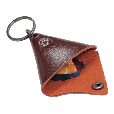 YARNOW Guitar Pick Holder Genuine Leather Guitarra Plectrum Case Bag Triangle Keychain Accessories (Brown)