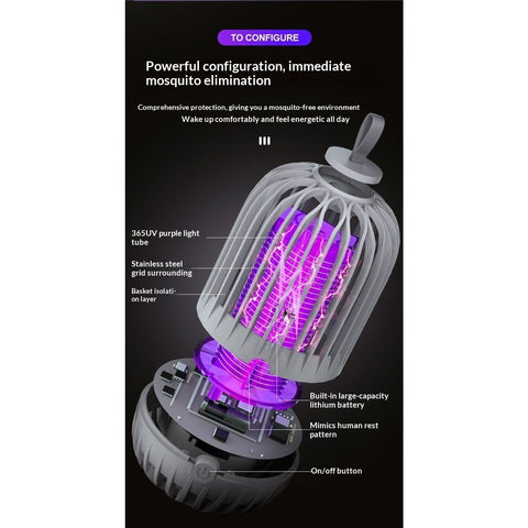 Indoor & Outdoor Rechargeable Fly Trap Mosquito Zapper with USB Power Supply, Powerful Electric Mosquito Trap Portable Dual-Function, Gray