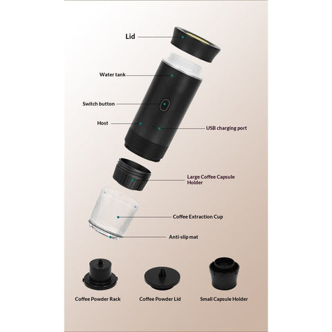 Portable Battery Coffee Maker Espresso Machine, Car Travel Coffee Mini Espresso Machines Self-Heating Electric Espresso Maker, USB-C 3-in-1 Ground Coffee