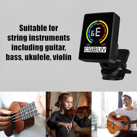 Professional Clip-On Tuner for Guitar, Bass, Ukulele, Violin, Mandolin, Banjo & All Instruments, Fast & Accurate Chromatic Tuning with Multi-Key Modes, Black
