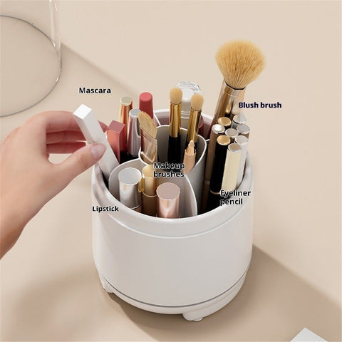 Cute Makeup Brush Holder Organizer with Lid, Rotating Dustproof Make Up Brushes Container with Clear Acrylic Cover for Vanity Desktop Bathroom Countertop
