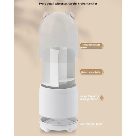 Cute Makeup Brush Holder Organizer with Lid, Rotating Dustproof Make Up Brushes Container with Clear Acrylic Cover for Vanity Desktop Bathroom Countertop