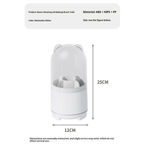 Cute Makeup Brush Holder Organizer with Lid, Rotating Dustproof Make Up Brushes Container with Clear Acrylic Cover for Vanity Desktop Bathroom Countertop