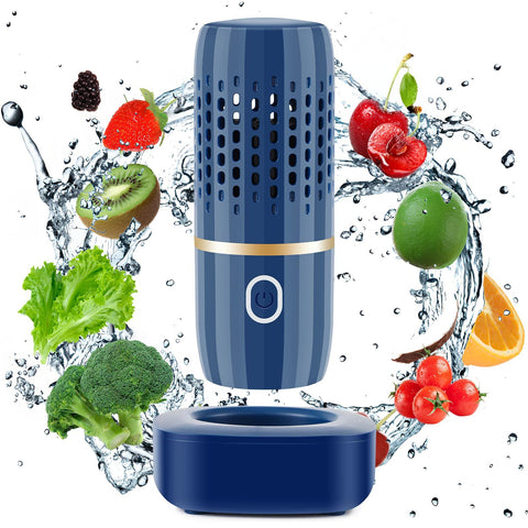 Fruit and Vegetable Purifier Cleaner Washing Machine Capsule Shape Disinfection  Purification Technology for Cleaning Grains Rice Meat Seafood, Blue (high-end charging version)