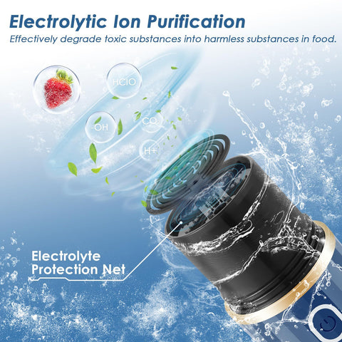 Fruit and Vegetable Purifier Cleaner Washing Machine Capsule Shape Disinfection  Purification Technology for Cleaning Grains Rice Meat Seafood, Blue (high-end charging version)