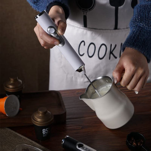 Milk Frother Handheld, Rechargeable Coffee Frother Wand with 2 Stainless Whisks 3 Speeds, Drink Mixer, Electric Foam Maker, Hand Mixer for Lattes, Cappuccino, Matcha, Egg, White