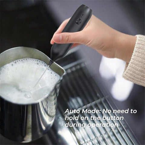 Rechargeable Milk Frother Handheld, Coffee Frother Wand Drink Mixer with Stainless Steel Whisk for Coffee, Cappuccino, Lattes, Frappe, Matcha and Hot Chocolate, Black