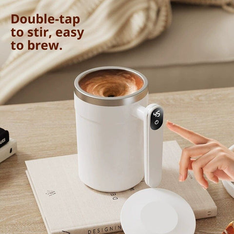 Self Stirring Coffee Mug-Automatic Magnetic Stirring Cup for Easy Mixing | USB Rechargeable with 304 Stainless Steel Interior,Silicone Lid,Ideal for Coffee,Cocoa,Milk（white 400ml）