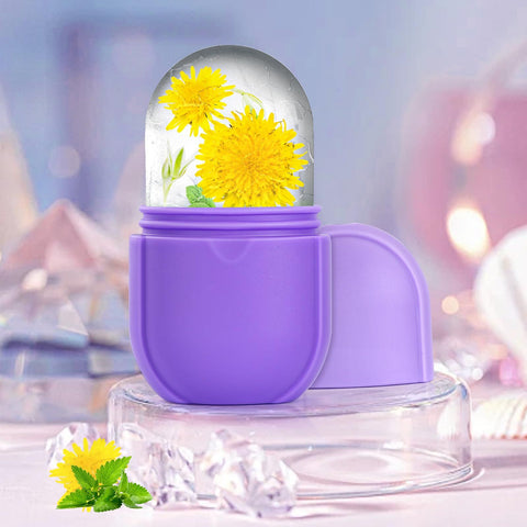 Ice Roller for Face and Eye, Upgrated Skin Care Tools, Ice Facial Cube, Gua Sha Face Massage, Silicone Ice Mold for Face Beauty (Purple)2pcs