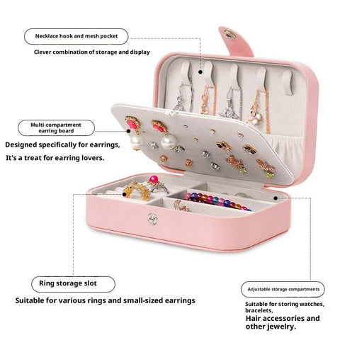 Travel Jewelry Box, PU Leather Small Jewelry Organizer for Women Girls, Portable Mini Travel Case Display Storage Holder Boxes for Stud Earrings, Rings, Necklaces, Bracelets (Pink)