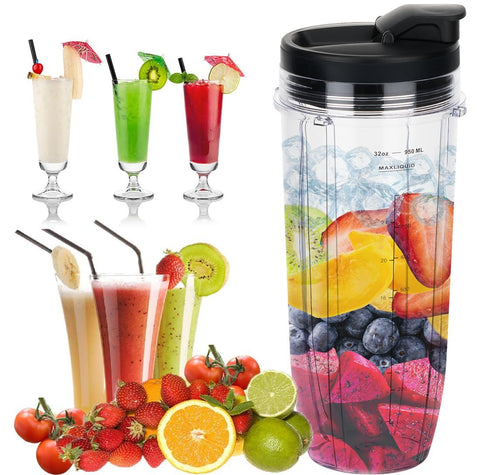 Replacement 32oz Blender Cup with Sip & Seal Lid For BL450 BL454 Bl455 BL456 BL480 BL481 BL482 BL490 BL640 BL642 BL682 SS101 SS401 SS351  Auto Series Blenders, 2-Pack …