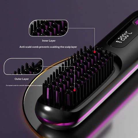 Hair Straightener – Cordless Comb with Negative Ion, Fast Heating & Portable Travel Design, Rechargeable Brush for Straightening and Curling (1Pcs)