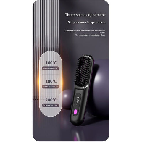 Hair Straightener – Cordless Comb with Negative Ion, Fast Heating & Portable Travel Design, Rechargeable Brush for Straightening and Curling (1Pcs)