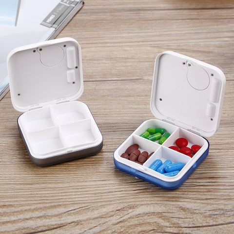 2pcs Pill Organizer,Portable Medicine Box Daily Medicine Organizer Box with Alarm Reminders-4 Compartment Medicine Pill Container Case
