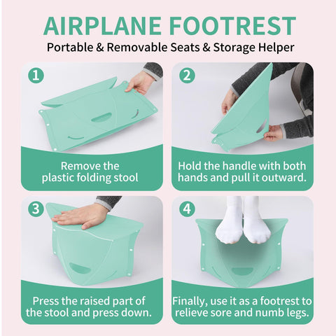Travel Foot Rest for Airplane & Office - Portable Under Desk Foot Stool, Relieves Back & Knee Pain, Comfort for Long Flights, Cars, Subways & Trains - 2 Pack (Red & Green)