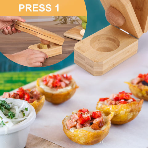 Wooden Tostonera Plantain Press Banana Smasher Maker Green Plantain's Wood Press  2 in 1 Wooden Crispy Green Plantain Tostones Press for Fried Plantains Chips &Tostones Cups