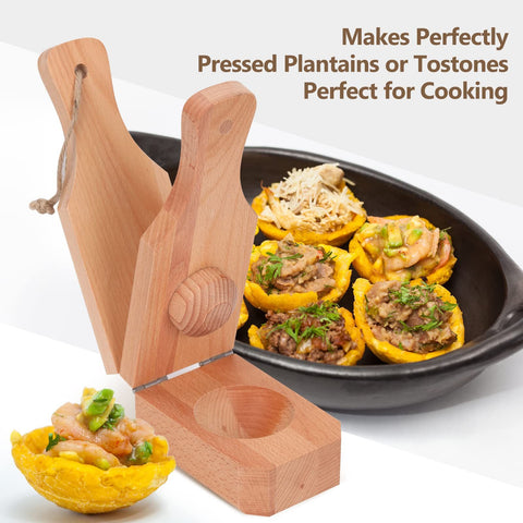 Wooden Tostonera Plantain Press Banana Smasher Maker Green Plantain's Wood Press  2 in 1 Wooden Crispy Green Plantain Tostones Press for Fried Plantains Chips &Tostones Cups