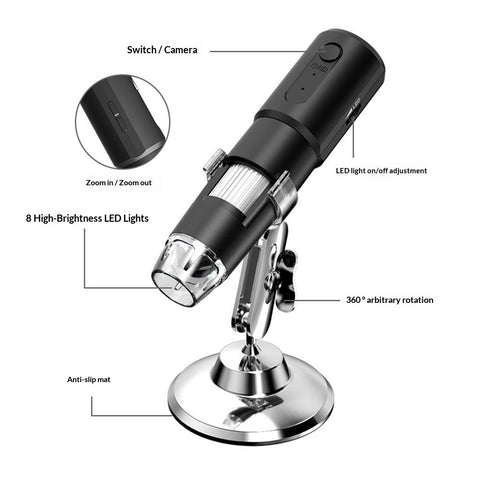 Wireless Skin Analyzer Machine Dermatoscope Scalp/Skin/Hair follicle Detection Testing Analysis Magnifier UV Skin Analyzer Professional 1000X Facial Skin Detector Digital Microscope