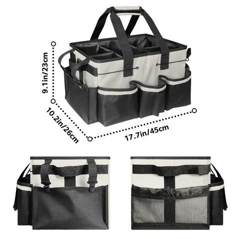 Wearable Cleaning Caddy, Cleaning Caddy Supplies Organizer with Handle & Shoulder Straps for Housekeepers, Under Sink & Car Cleaning Tool Organizers Bag with Foldable Divider (Beige)