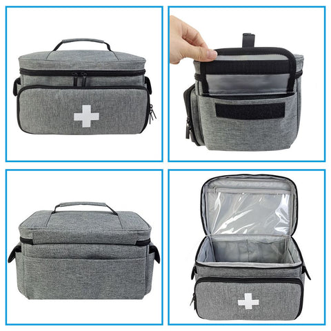 First Aid Bag Empty, Small Medicine Bag Portable Medical Supplies Organizer for Travel, Home, Office, Car, Outdoor, Camping, Hiking (Gray，Bag ONLY)