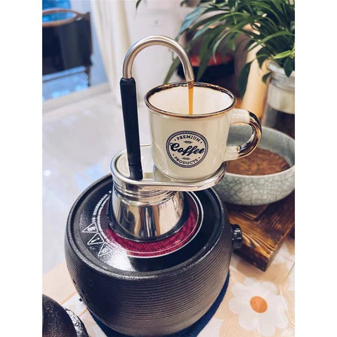 Single Spout Mocha Pot, Stainless Steel Espresso Maker Coffee Pot Lightweight Cafe Maker Portable Outdoor Camping Brewed Coffee Cup for All Electric Ceramic Gas Stovetops(50ml)
