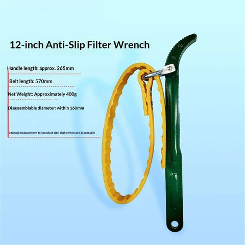 Strap Wrench 12 Inches, Water Filter Wrench Steel Handle Adjustable Strap Wrench for Replacing Water Filter, Pipe Joints, Oil Filter, Swimming Pool Connection (Green Handle, Yellow Strap)