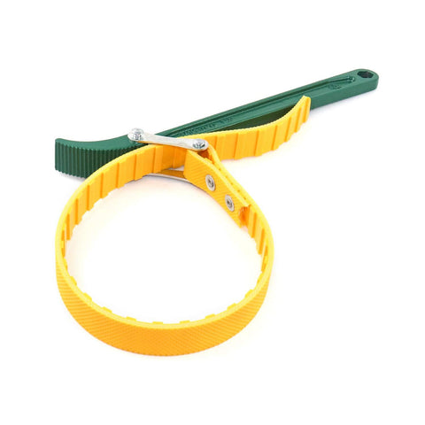 Strap Wrench 12 Inches, Water Filter Wrench Steel Handle Adjustable Strap Wrench for Replacing Water Filter, Pipe Joints, Oil Filter, Swimming Pool Connection (Green Handle, Yellow Strap)
