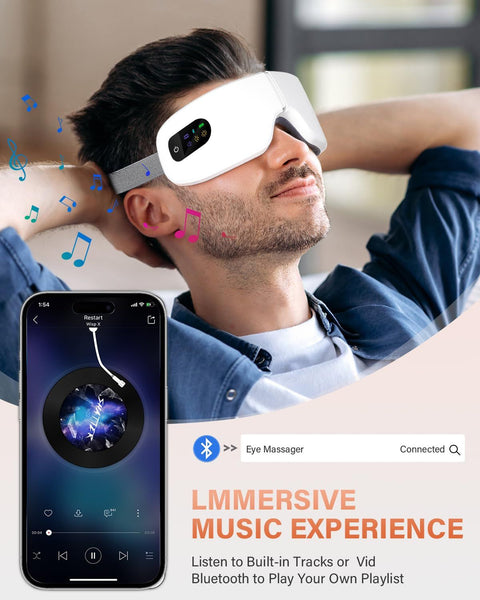 Eye Massager with Heat, 5 Massage Modes, Eye Mask, Birthday Gifts for Women, Men, Friend, Mom and Dad, Sleep Mask for Relax, Migraine Relief, Reduce Strain, Improve Sleep, White
