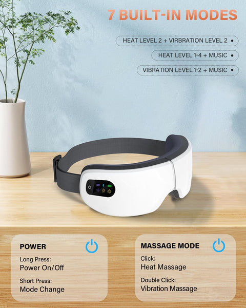 Eye Massager with Heat, 5 Massage Modes, Eye Mask, Birthday Gifts for Women, Men, Friend, Mom and Dad, Sleep Mask for Relax, Migraine Relief, Reduce Strain, Improve Sleep, White