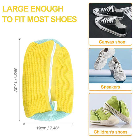 2 Pack Shoe Washing Machine Bag Shoe Washing Bag Shoe Mesh Laundry Bags Shoe Bags for Travel Reusable Shoe Cleaning Bag for All Shoe Sizes (Yellow)