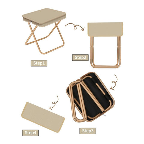 12.5" Foldable Portable Camping Stool Heavy Duty 264lbs for Adults, Lightweight Travel Stool with Carry Bag, khaki