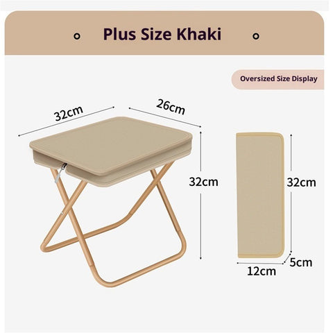 12.5" Foldable Portable Camping Stool Heavy Duty 264lbs for Adults, Lightweight Travel Stool with Carry Bag, khaki