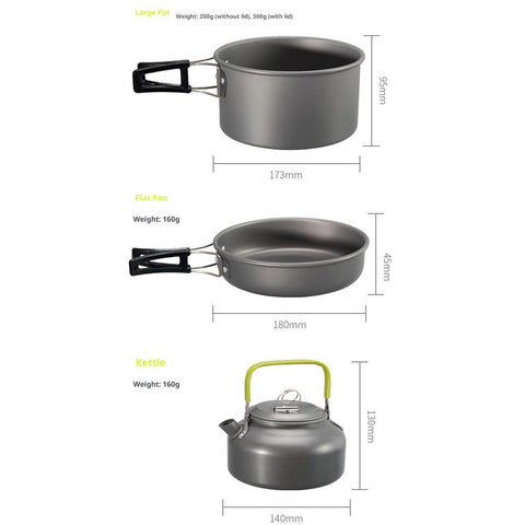 Camp Cookware 2-3 People Set, Pan Pot Teapot Lightweight Outdoor Portable Camping Cooker Set for Trekking Hiking BBQ Picnic Campfire