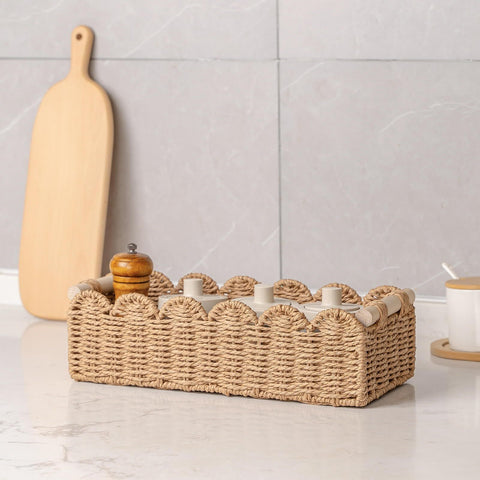 Toilet Paper Storage Basket  Edge Home Decor Basket, Living Room Cozy Decor, Paper Rope Small Baskets for Over Toilet Storage Shelf, End Table, Shelves, with 2 Wooden Handles, Brown 30*12.5*7.5cm，The packaging only includes one paper basket