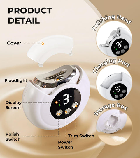 New 3-in-1 Electric Nail Clippers,360° Rotation, 3-Speeds, Polishing Automatic Nail Trimmer with Nail Chip Storage &  Light, Rechargeable Safety Trimmer for Women, Men, Baby, Seniors8.8*8.5*3.7cm