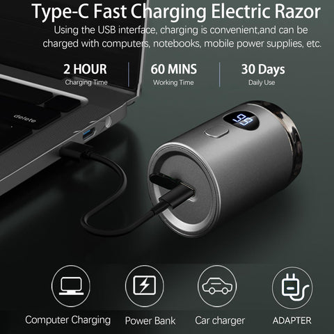 Electric Mini Razor Pockets Shaver for Men,Floating Big Shave Head Quick Shave, Waterproof Mini Portable Shaver, Charge  Power Display Mini Trimmer, Great for Travel,Car,Home Use (Gray)
