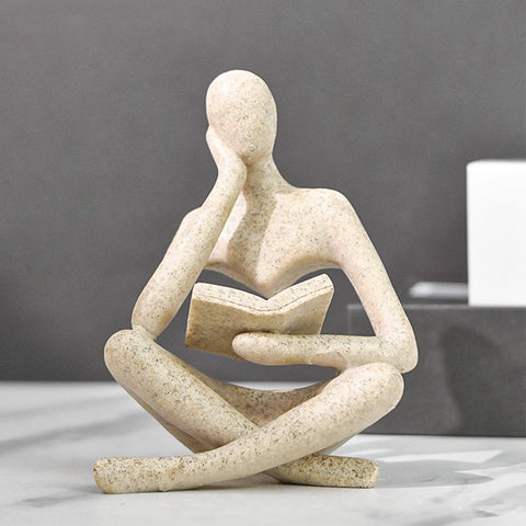 Bookshelf Decor Thinker Statue - Abstract Art Reading Thinker Sculpture Figurine Aesthetic, Modern Home Decoration for Living Room Office Shelves Coffee Table Desk Decor(Beige)8.5*6*11.5cm