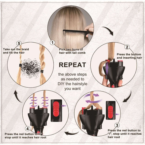 Electric Hair Braider Automatic Quick Twist Twister Hair Braiding Tool Smart DIY Hair Tools Hair Braider Machine Braid Maker for Hair Styling