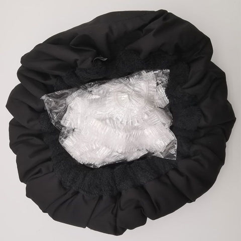 Flaxseed Deep Conditioning Heat Cap -Cordless Safe Microwave Hot Cap for Natural Curly Textured Hair Care, Drying, Styling, Curling, Universal size (10 PCS One-time shower cap) (Black)