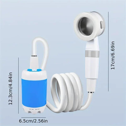 Portable Shower，Outdoor dormitory bath artifact Electric Rechargeable Portable Camping Shower, simple car self-priming shower，pet Shower, Blue（17*6.5cm)