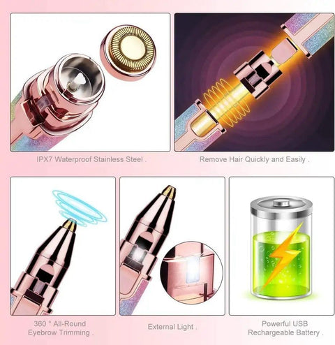 Eyebrow Trimmer Makeup Painless Eye Brow Epilator 2 in 1 Built-in Light Eyebrow Trimmer & Facial Hair Removal Main Features: * [Painless Female Hair Removal for FACE] Facial Hair Remover（13.5*3*2.5cm)