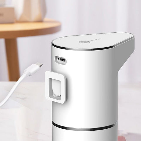 Automatic Foaming Soap Dispenser,  Rechargeable Hand Free Pump Soap Dispenser Electric Dispenser for Bathroom Countertop, Kitchen 350mL（white,19.3*11.6*7.5cm)