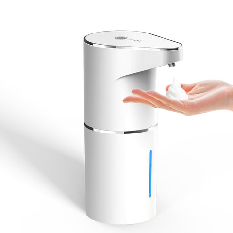 Automatic Foaming Soap Dispenser,  Rechargeable Hand Free Pump Soap Dispenser Electric Dispenser for Bathroom Countertop, Kitchen 350mL（white,19.3*11.6*7.5cm)