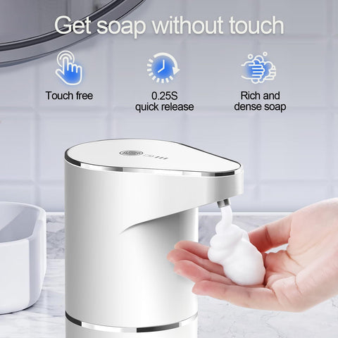 Automatic Foaming Soap Dispenser,  Rechargeable Hand Free Pump Soap Dispenser Electric Dispenser for Bathroom Countertop, Kitchen 350mL（white,19.3*11.6*7.5cm)