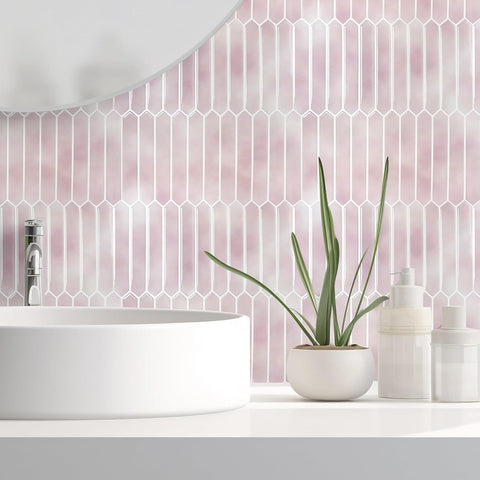 Pink Long Hexagon Tile Peel and Stick Backsplash, 10 Sheets Self-Adhesive Wall Tiles Stick on Back Splash for Kitchen, Bathroom, Fireplace,RV