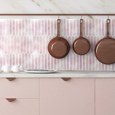 Pink Long Hexagon Tile Peel and Stick Backsplash, 10 Sheets Self-Adhesive Wall Tiles Stick on Back Splash for Kitchen, Bathroom, Fireplace,RV