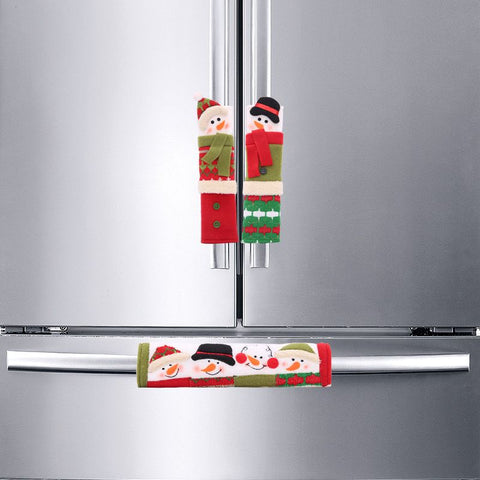3 Piece Set Christmas Snowman Refrigerator Door Handle Covers Appliance Handle Covers Christmas Decorations Fits Standard Size(23*14cm)